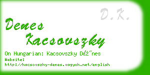 denes kacsovszky business card